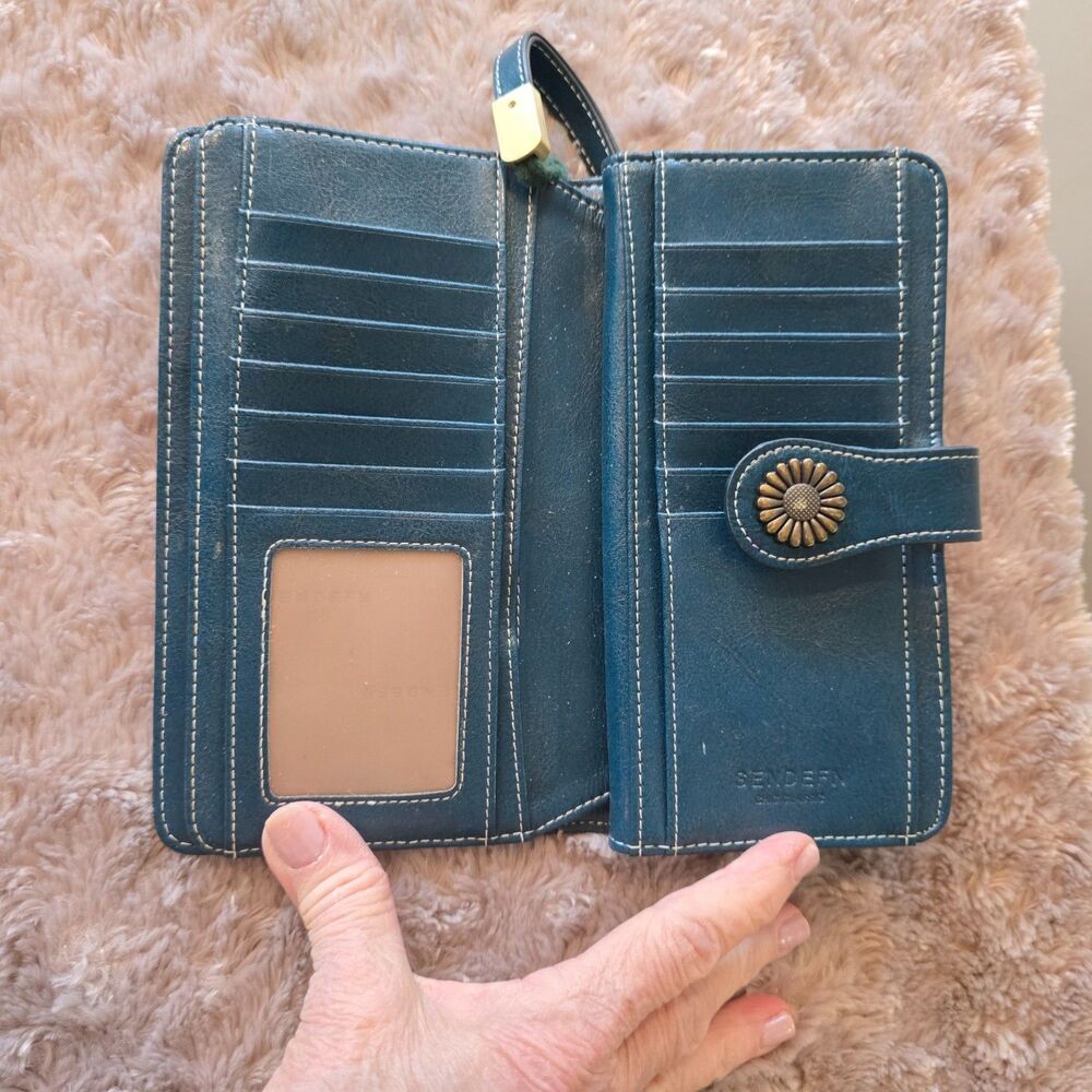 SENDEFN Wallet Leather Bifold Organizer Teal RFID Snap Zip Card Holder - Picture 9 of 15